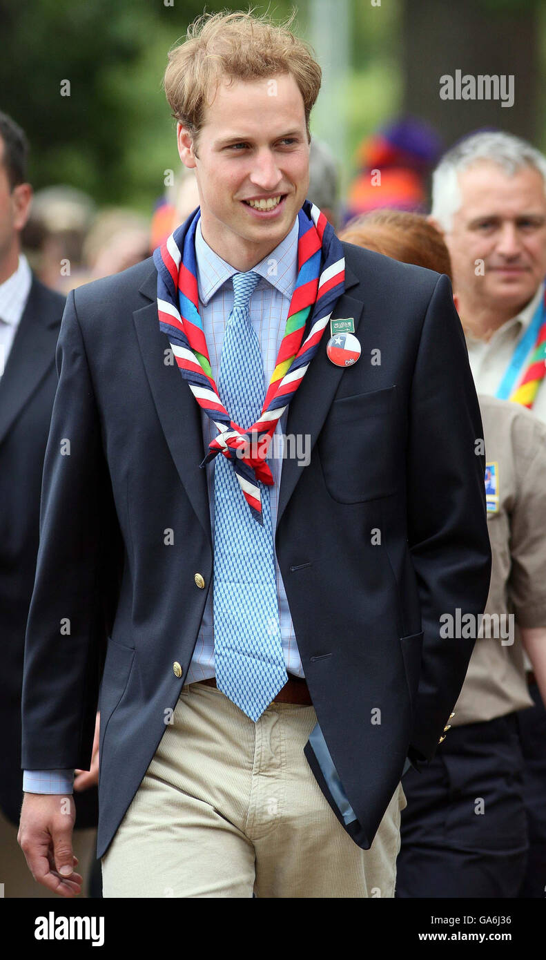 S.A.R. il Principe William durante la cerimonia di apertura per il 21° Jamboree Mondiale Scout all'Hylands Park, Chelmsford, Essex. Foto Stock