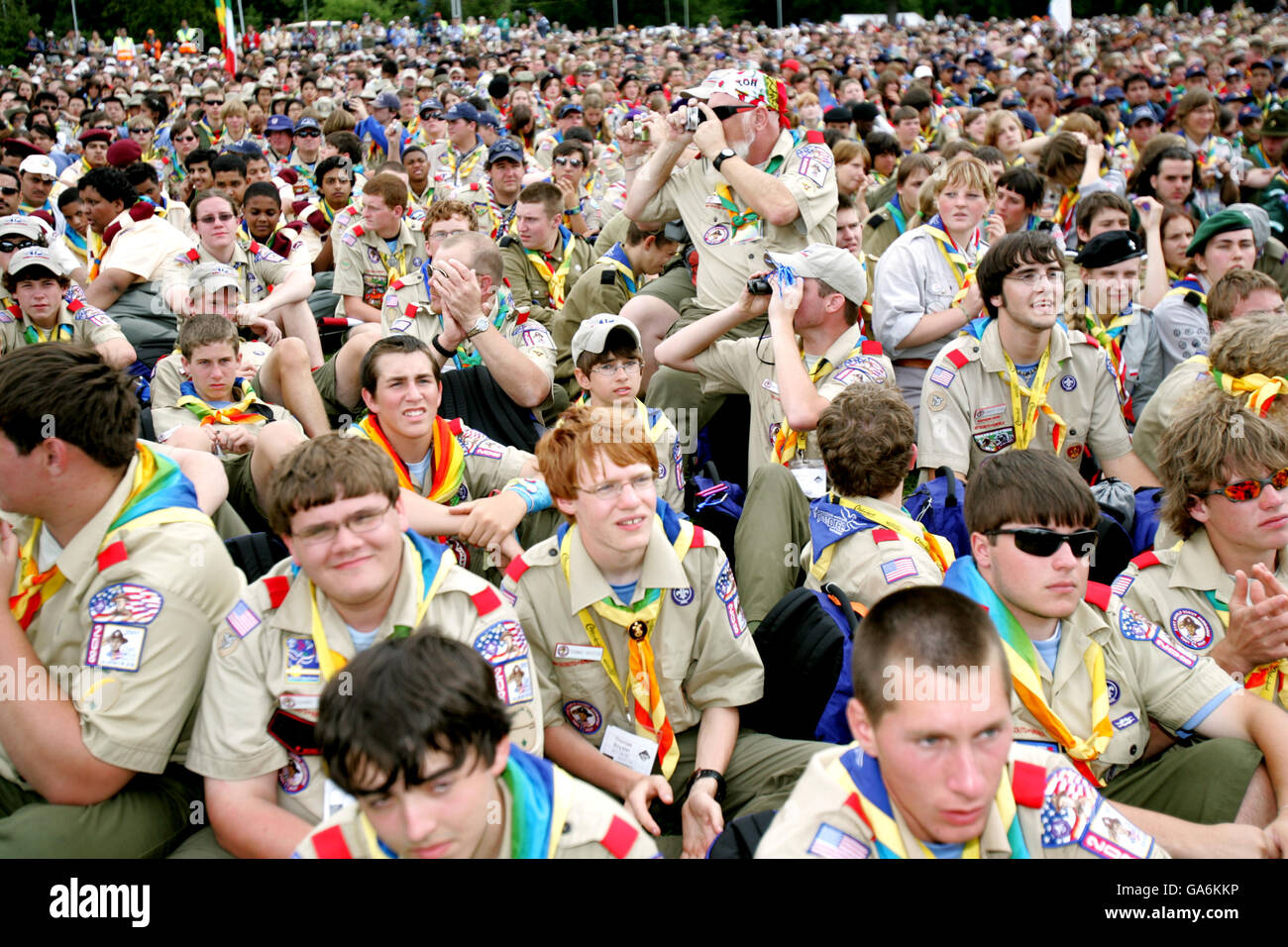 Scouts partecipa alla cerimonia di apertura del 21° World Scout Jamboree presso l'Hylands Park, Chelmsford, Essex. Foto Stock