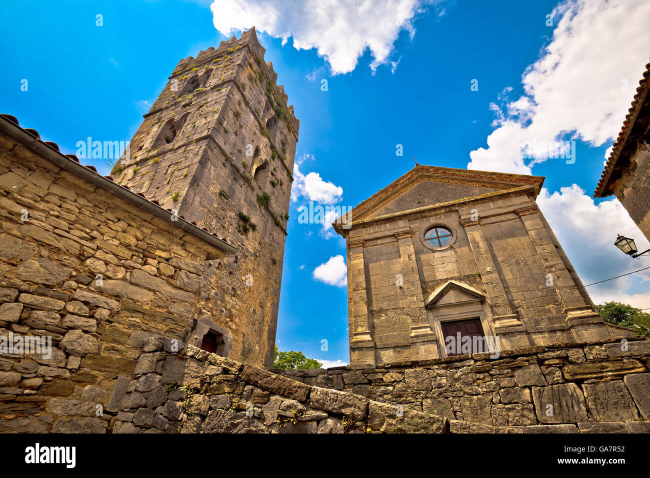 Città di Hum antica pietra landmark, Istria, Croazia Foto Stock