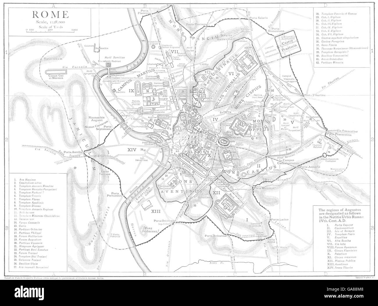 Roma: il piano di Roma antica, 1910 Mappa antichi Foto Stock