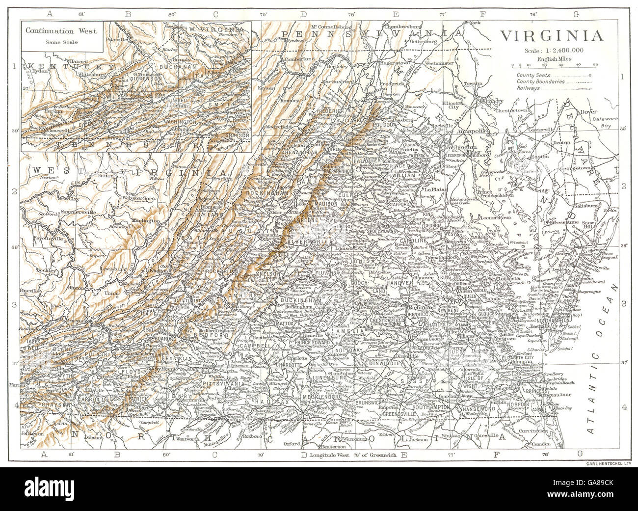 VIRGINIA: Virginia membro mappa che mostra le contee, 1910 Foto Stock