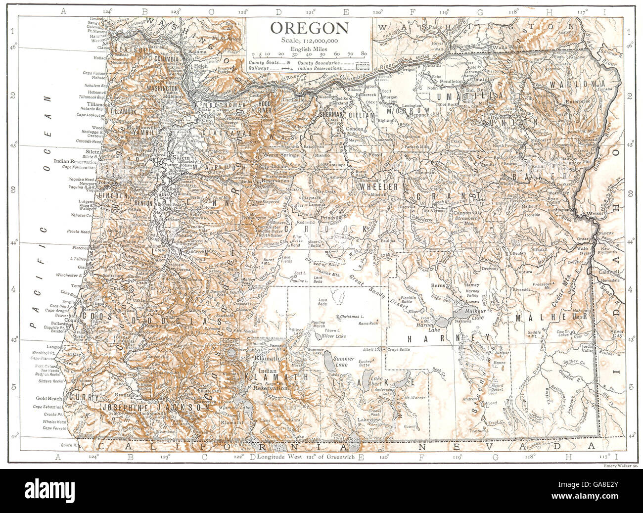 OREGON: Oregon state mappa che mostra le contee, 1910 Foto Stock