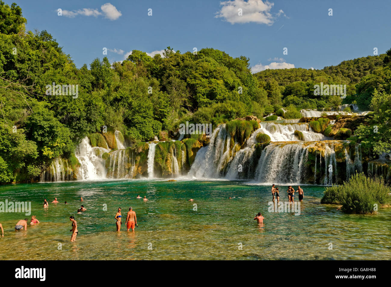 Le cascate inferiori al Parco Nazionale di Krka, vicino a Sibenik, Croazia Foto Stock