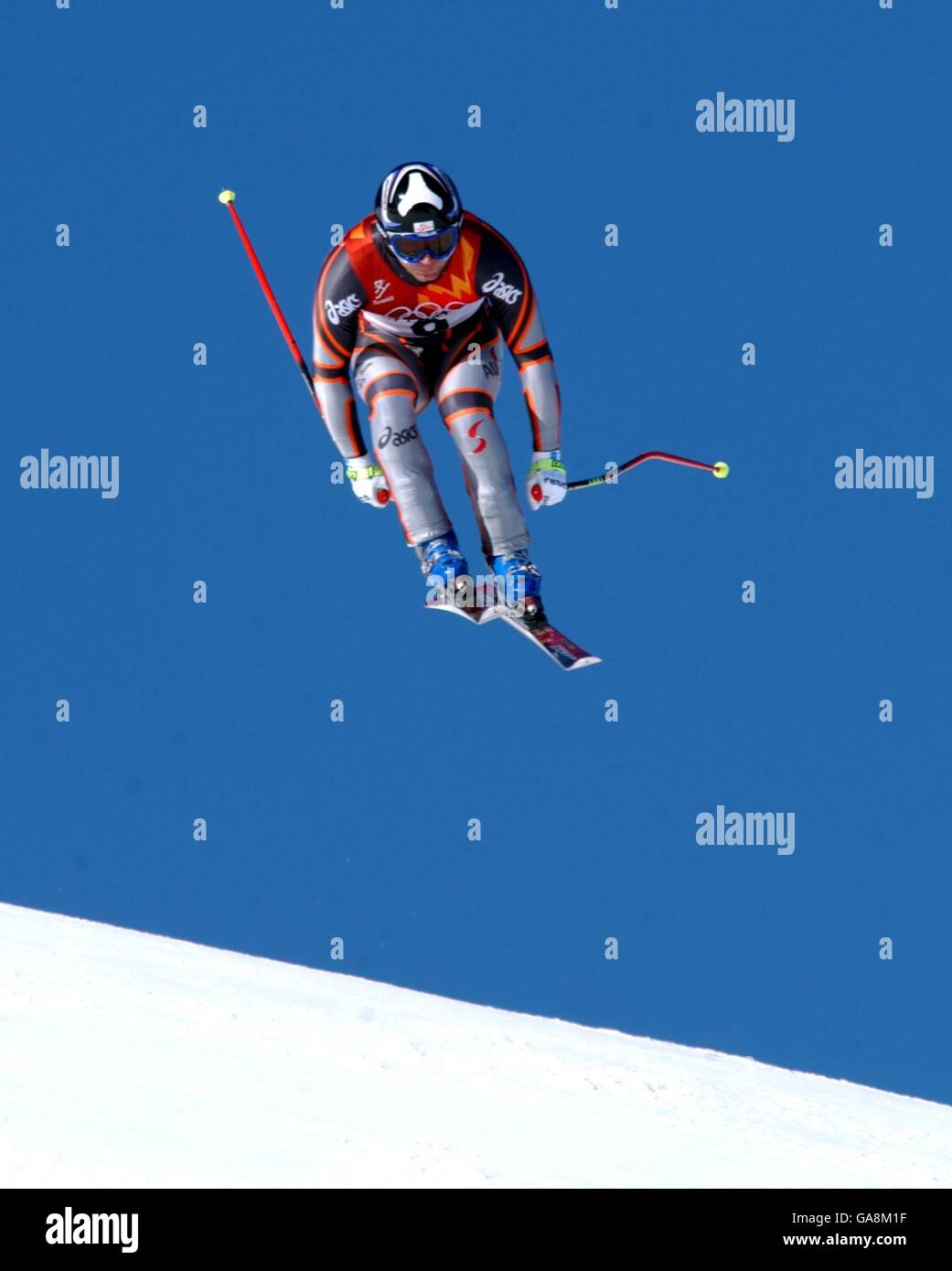 Olimpiadi invernali - Salt Lake City 2002 - Sci alpino - discesa uomo. Stephan Eberharter, in Austria, in cammino verso la medaglia di bronzo Foto Stock