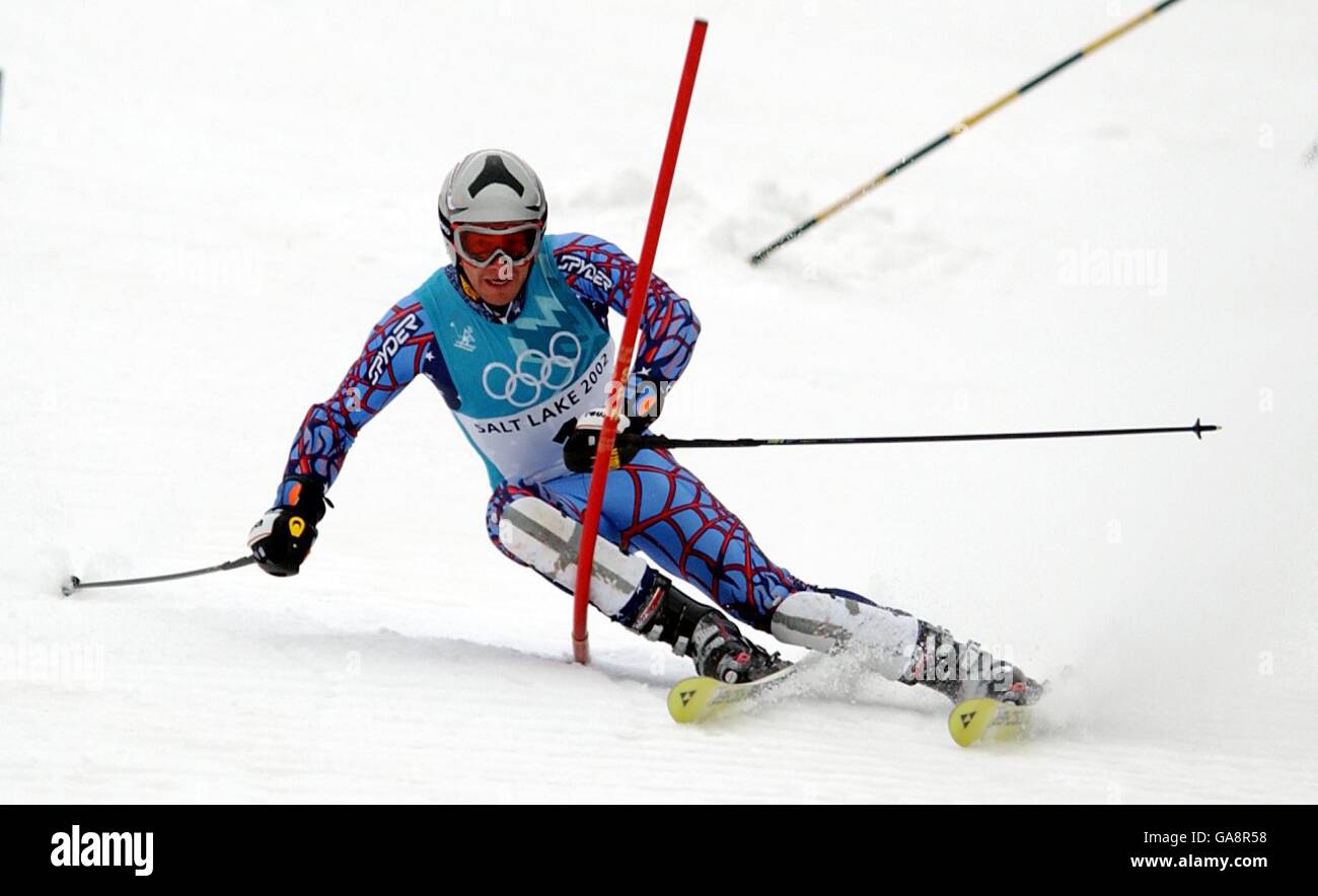 Olimpiadi invernali - Salt Lake City 2002 - Sci alpino - Slalom maschile. Bode Miller degli Stati Uniti Foto Stock