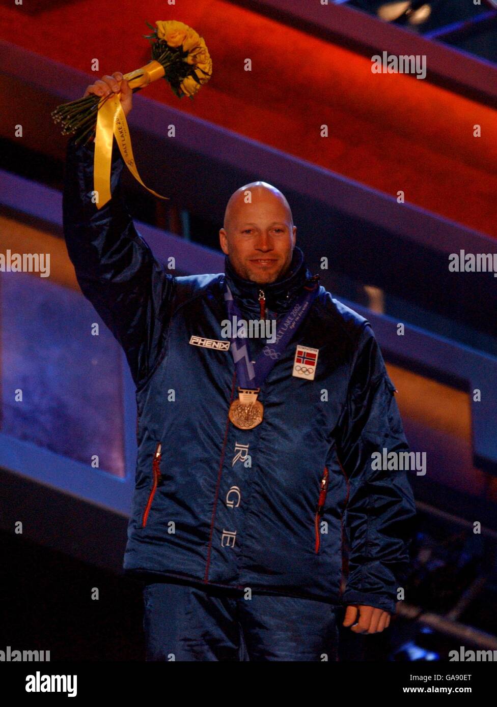 Olimpiadi invernali - Salt Lake City 2002 - Medal Ceremony - Sci alpino - Slalom gigante maschile Foto Stock