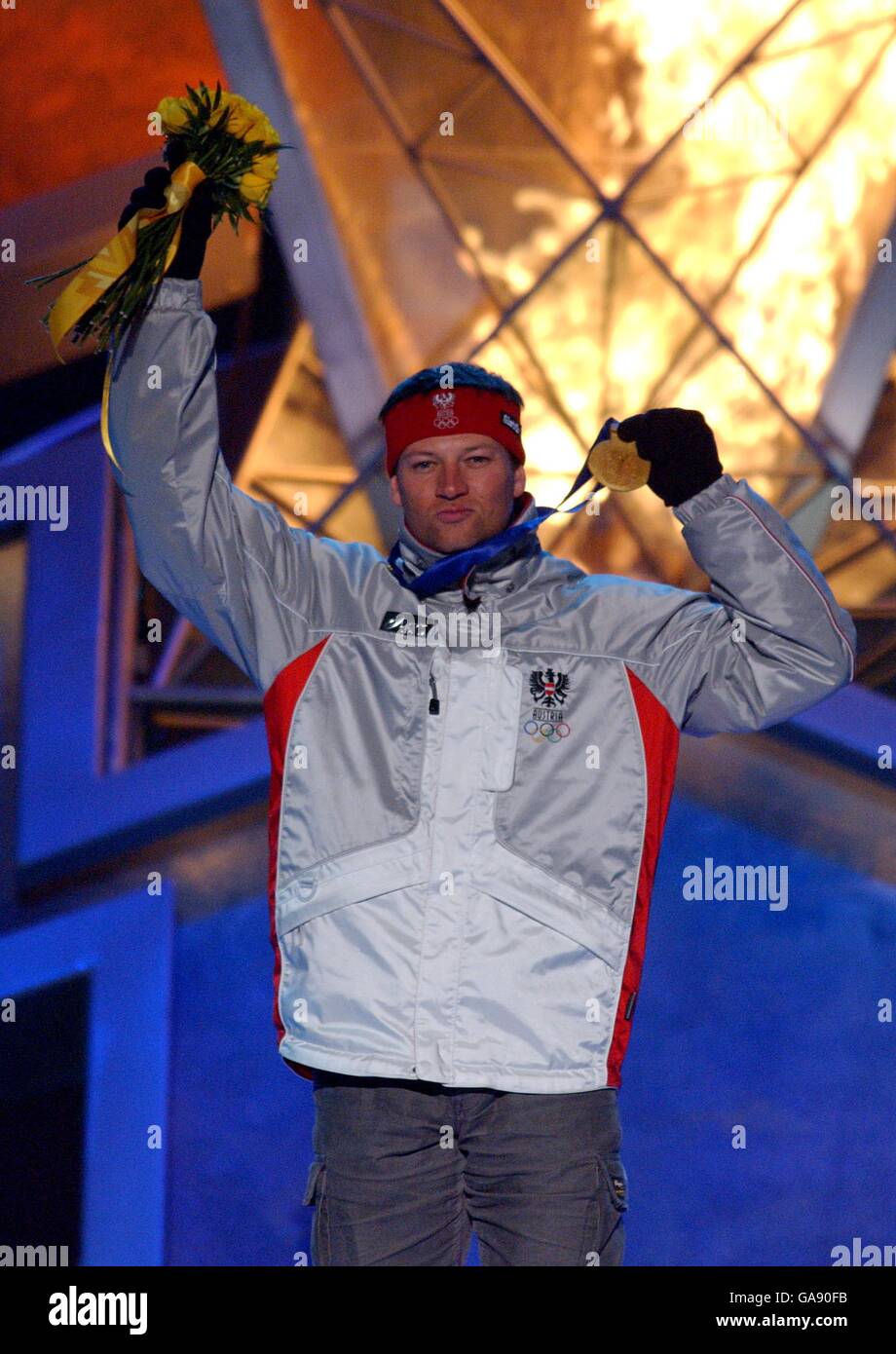 Olimpiadi invernali - Salt Lake City 2002 - Medal Ceremony - Sci alpino - Slalom gigante maschile Foto Stock