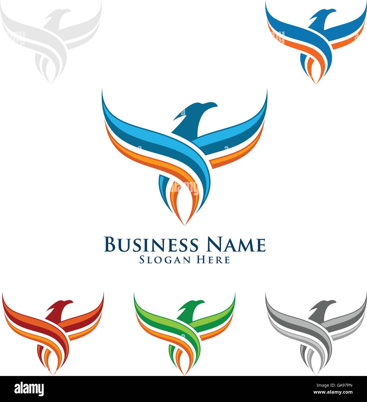 Eagle fly logo design, vettore di eagle Bird ,Falcon, Hawk, isolato su sfondo bianco Illustrazione Vettoriale