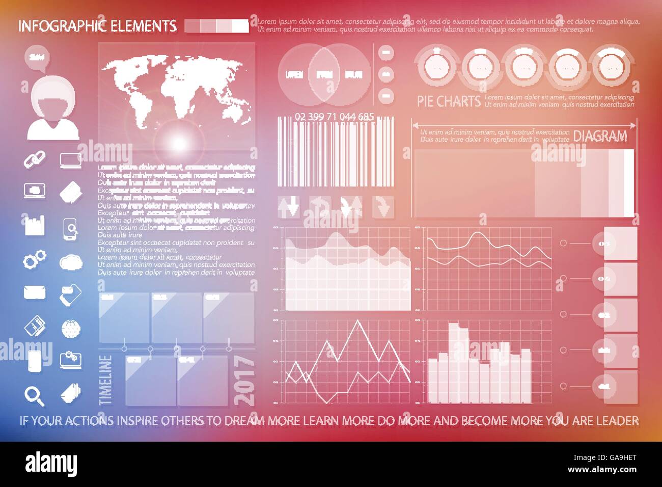 Una infografica elementi, tecnologia web icone. vettore di linea di tempo di schema, la crescita del business di calendario e di grafico a torta strumenti, backgr sfocata Illustrazione Vettoriale