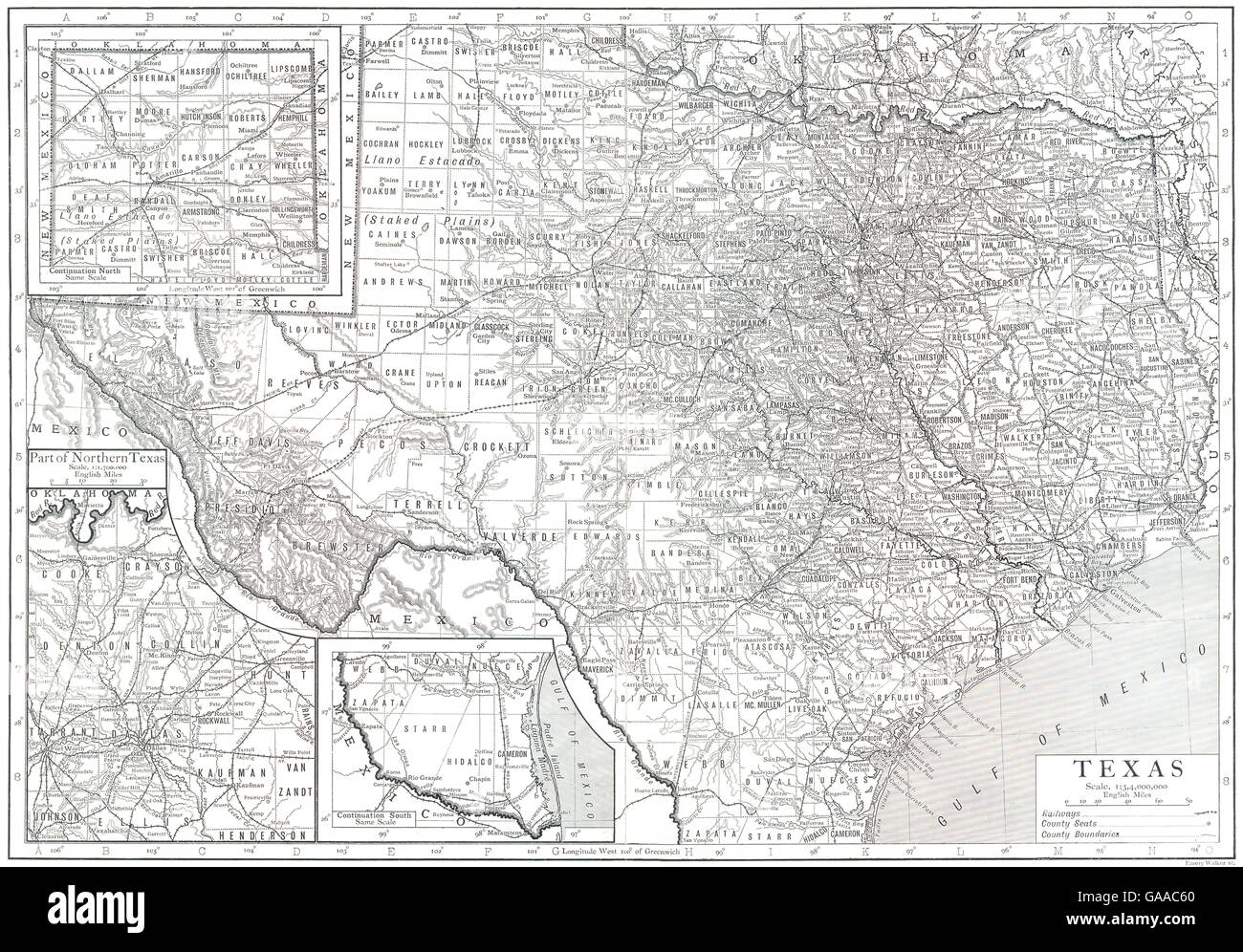 TEXAS: Texas State mappa che mostra le contee, 1910 Foto Stock