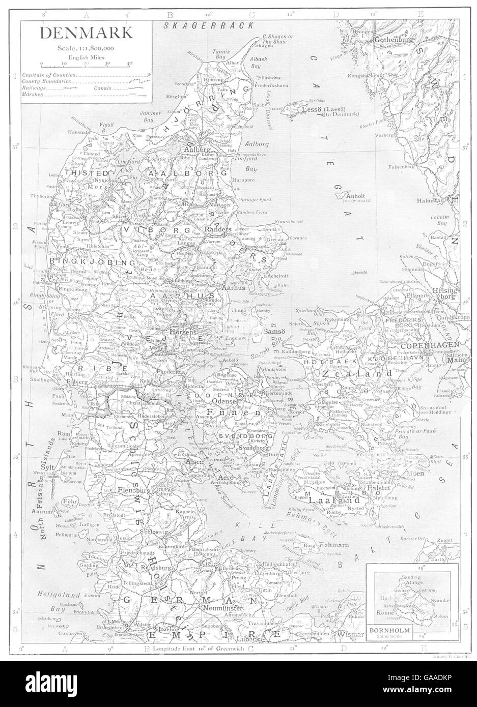 Danimarca: Danimarca; riquadro mappa di Bornholm, 1910 Foto Stock