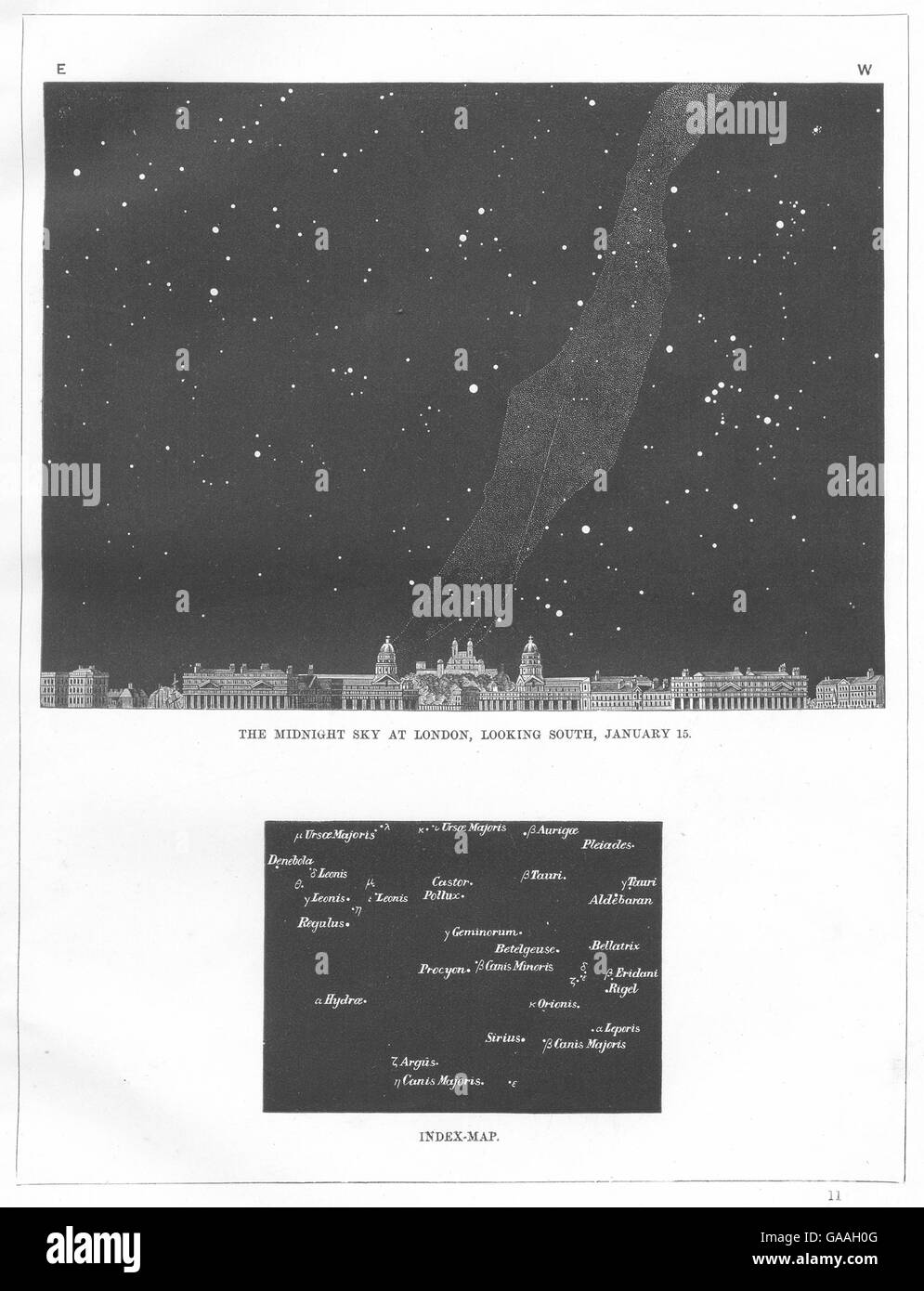 Il cielo di mezzanotte a Londra: Guardando a Sud, 15 gennaio. Greenwich, stampa 1869 Foto Stock