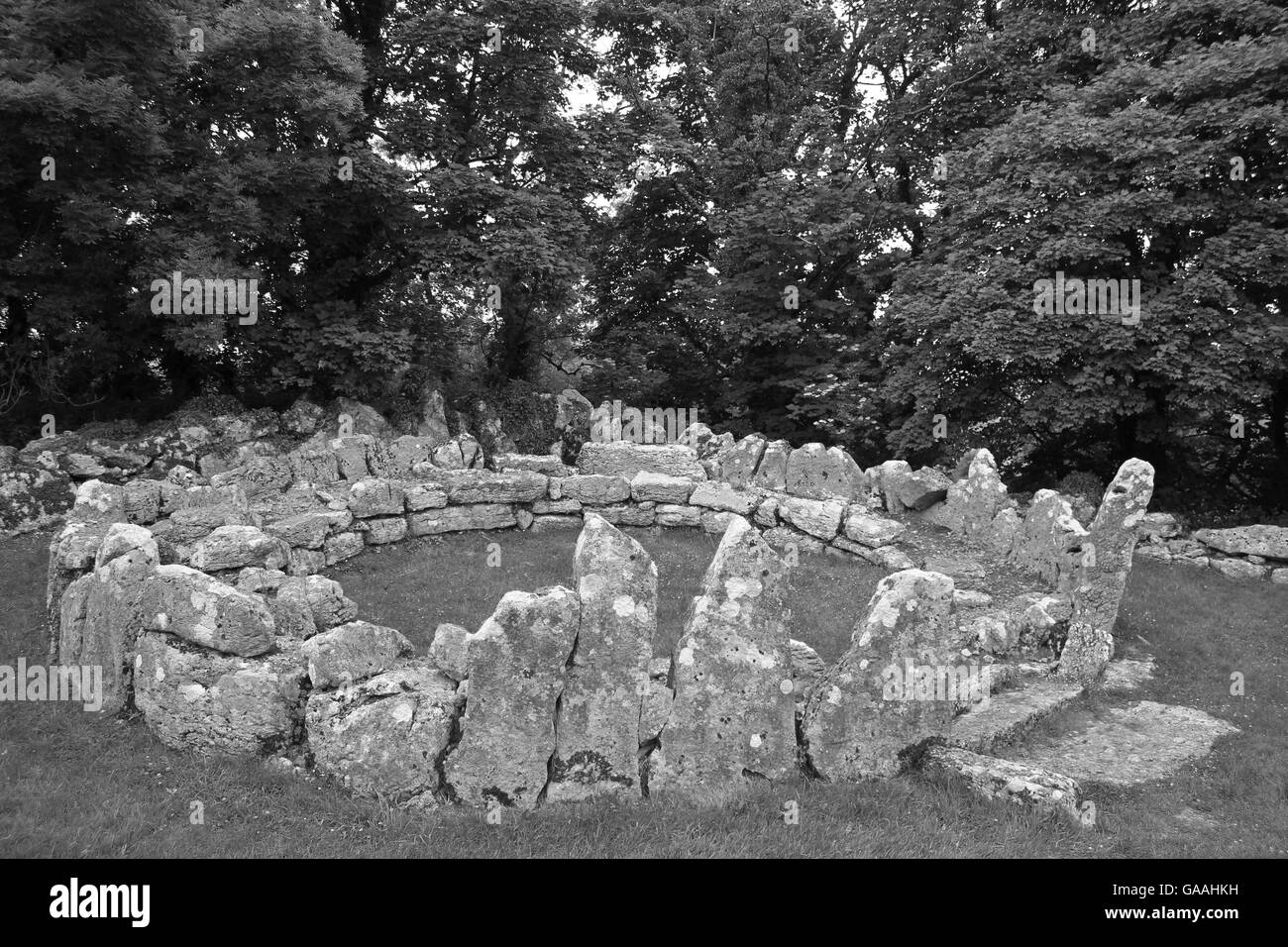 Capanna di pietra nel IV secolo d.c. villaggio celtico di Din Lligwy, Anglesey Foto Stock