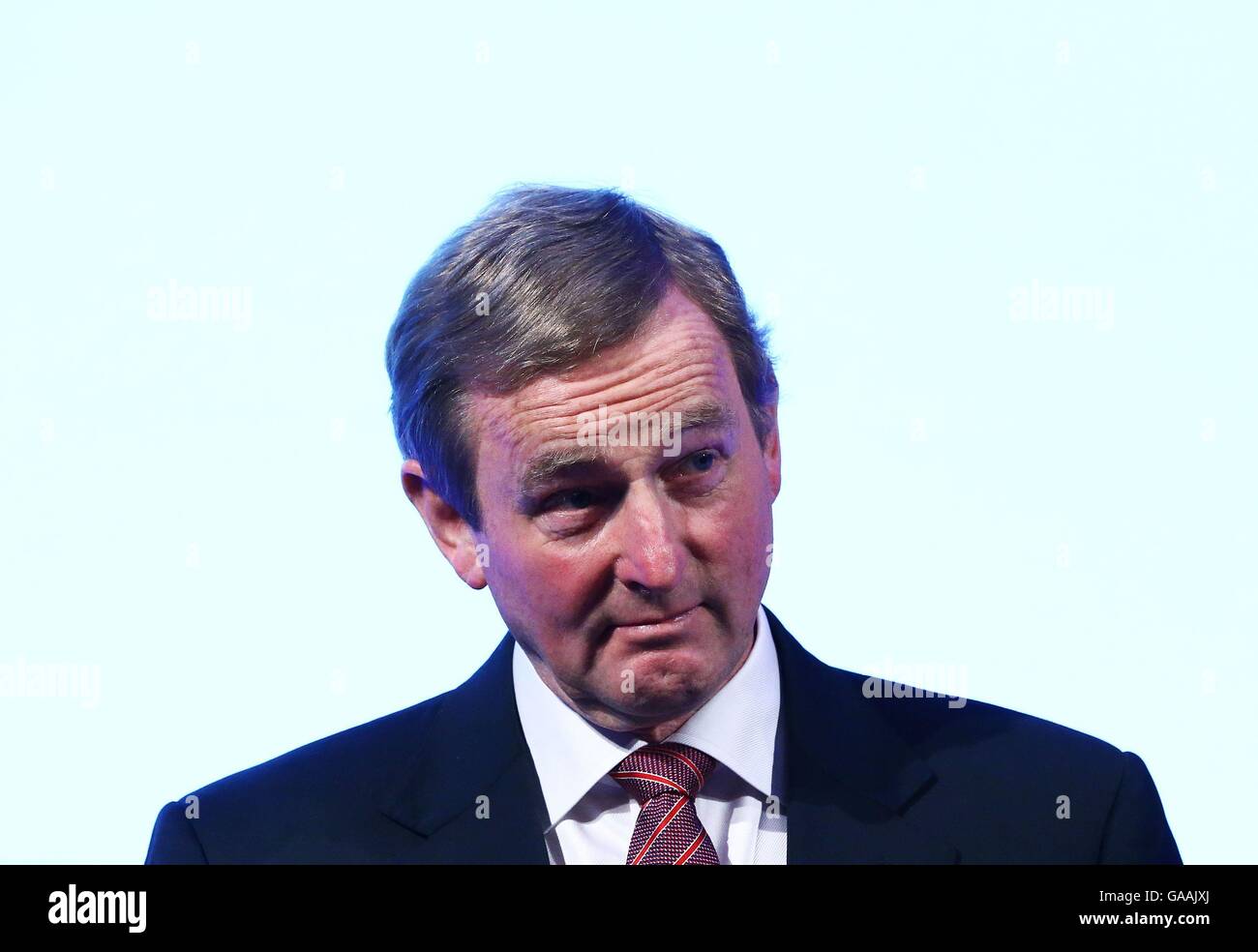 An Taoiseach Enda Kenny durante una conferenza stampa al nord sud consiglio ministeriale nel Castello di Dublino, Dublino. Foto Stock