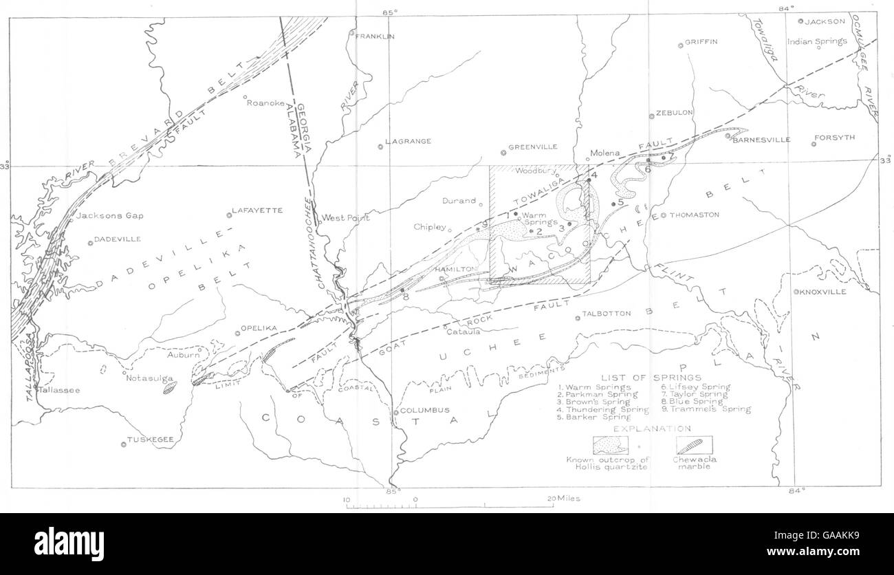 USA:Geological:West-central Georgia,est-Alabama,warm springs principale Quad 1935 mappa Foto Stock