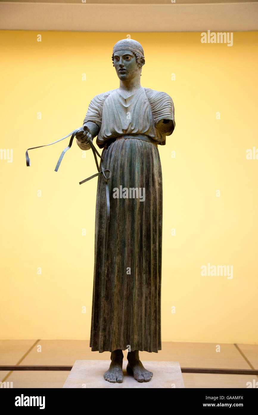 Auriga - mostra al museo di Delphi, Grecia Foto Stock
