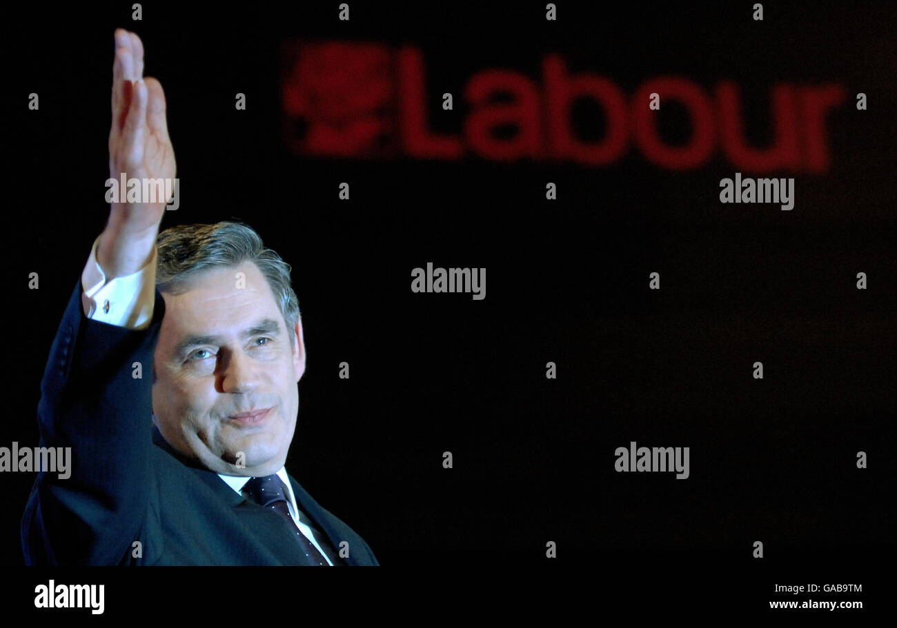 Il primo ministro britannico Gordon Brown ha pronunciato il suo discorso di apertura alla Conferenza del Partito laburista di Bournemouth. Foto Stock