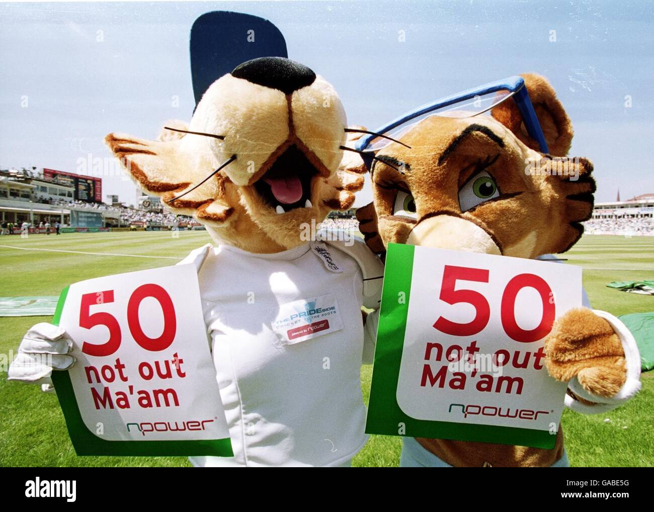 Cricket - Inghilterra / Sri Lanka - secondo test npower - terzo giorno. I mascotte DI NPOWER tengono in mano le carte tribute che commemorano il Giubileo delle Regine Foto Stock