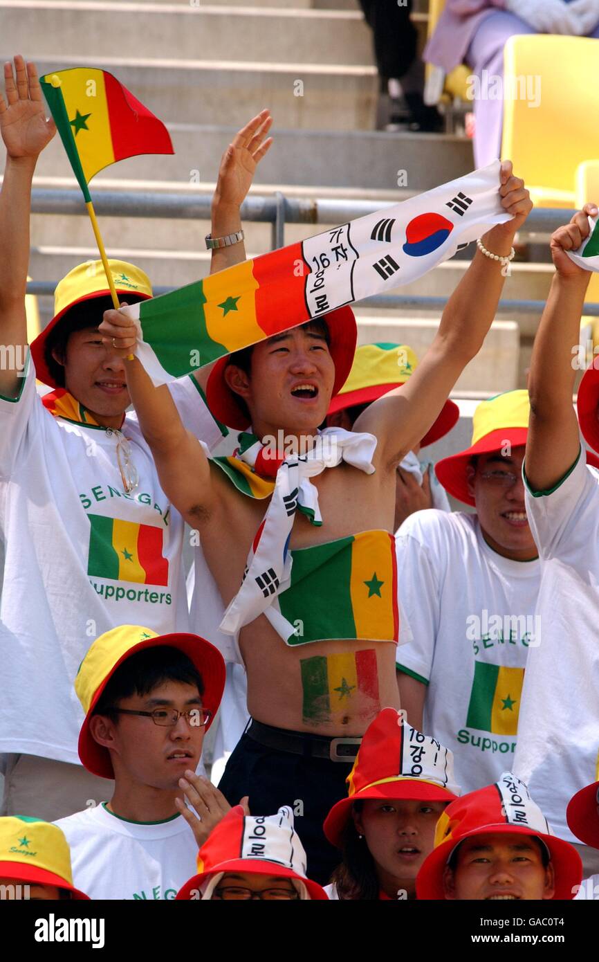 Calcio - Coppa del mondo FIFA 2002 - Gruppo A - Danimarca / Senegal. La gente del posto presta il proprio sostegno alla squadra senegalese Foto Stock