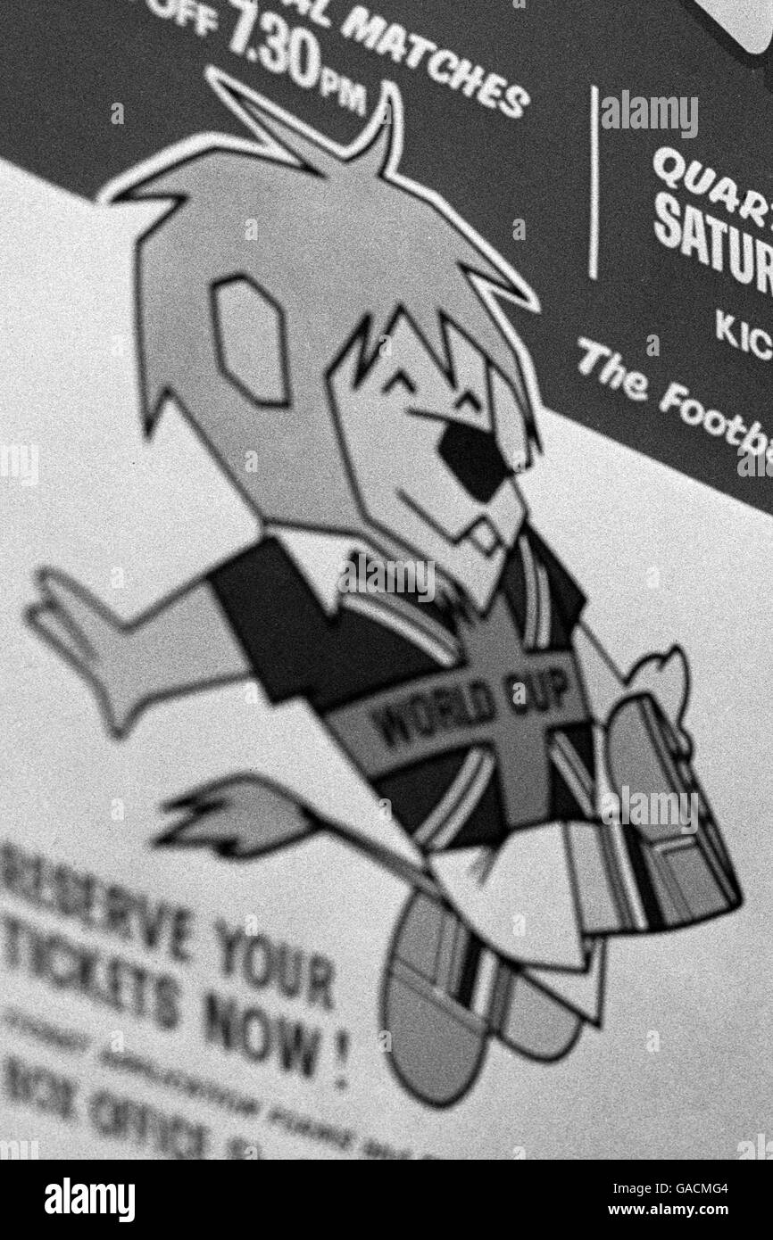 Coppa del mondo Willie, la mascotte dei leoni utilizzata per la Coppa del mondo 1966, su un poster utilizzato da Sheffield Mercoledì per promuovere le partite dei Mondiali che si disputeranno a Hillsborough. Foto Stock