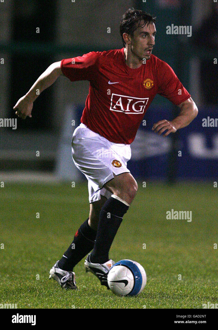 Calcio - Senior Cup - Manchester United Reserves / Stockport County - The Victoria Stadium. Gary Neville del Manchester United fa il suo ritorno durante la partita di Senior Cup al Victoria Stadium di Northwich. Foto Stock