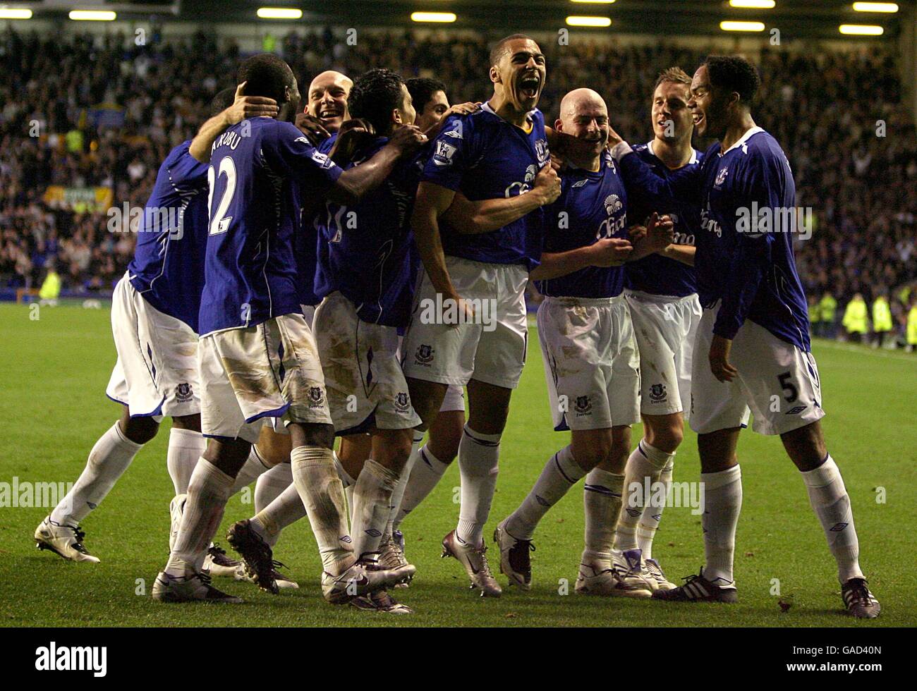 Calcio - Barclays Premier League - Everton / Birmingham City - Goodison Park. I giocatori di Everton festeggiano dopo che Lee Carsley segna il secondo obiettivo del gioco. Foto Stock