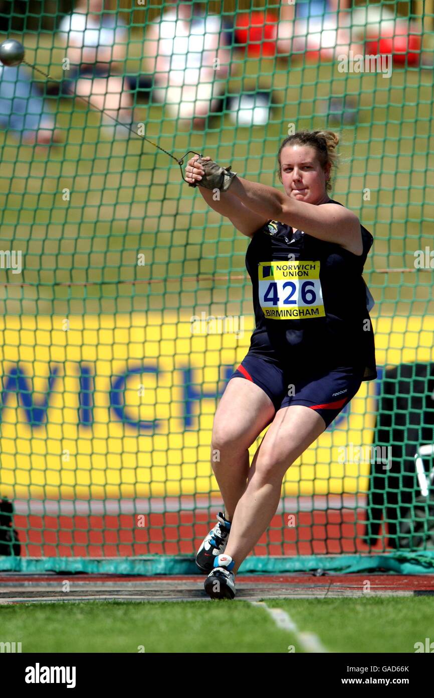 Atletica - Norwich Union European Trials & AAA Championships. Zoe Durham compete nel tiro del martello femminile Foto Stock