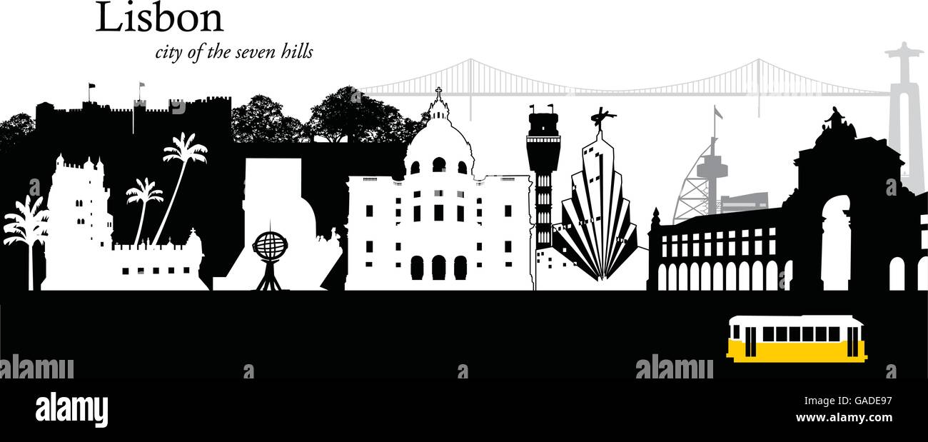 Illustrazione Vettoriale della skyline di Lisbona, Portogallo Illustrazione Vettoriale