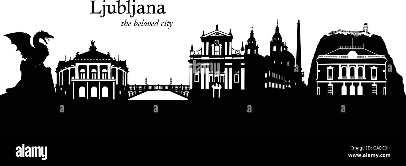 Illustrazione Vettoriale della skyline di Ljubljana, Slovenia Illustrazione Vettoriale