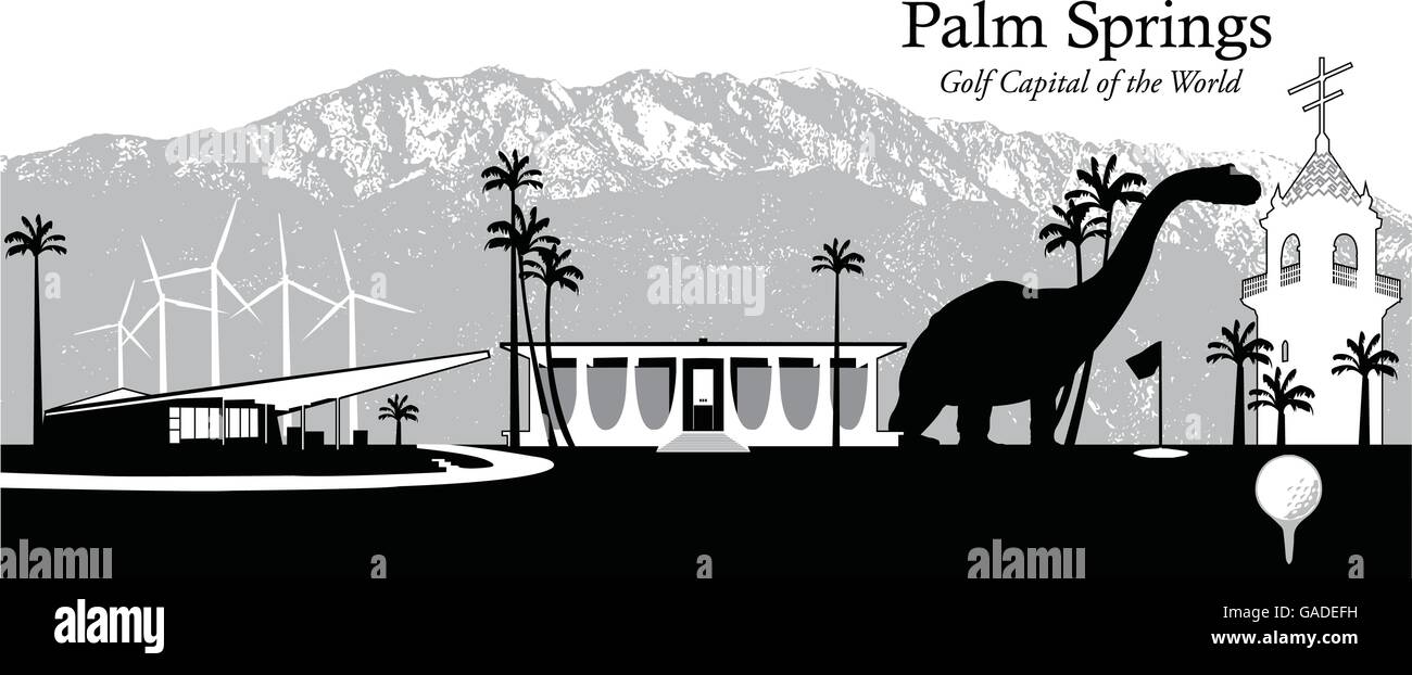 Illustrazione Vettoriale della skyline di Palm Springs, California Illustrazione Vettoriale