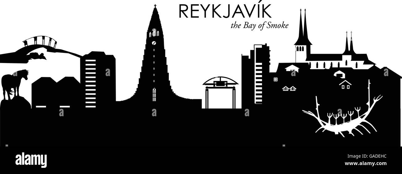 Illustrazione Vettoriale della skyline di Reykjavik, Islanda Illustrazione Vettoriale