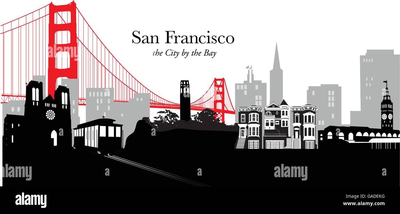 Illustrazione Vettoriale dello skyline di San Francisco, California, Stati Uniti d'America Illustrazione Vettoriale