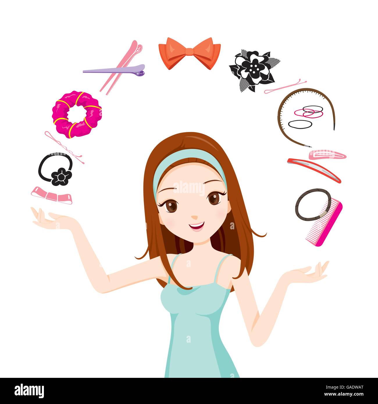 Ragazza con accessori per capelli, Coiffure, parrucchiere, beauty, pettinatura, Lifestyle, Moda Illustrazione Vettoriale