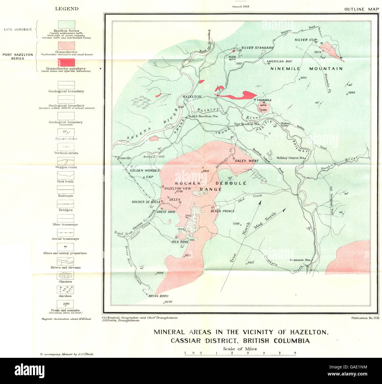 CANADA: minerali Hazelton Cassiar district British Columbia geologici, 1919 Mappa Foto Stock