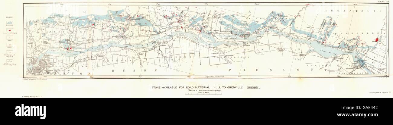 CANADA: Stone disponibile per materiale stradale, scafo per Grenville, Quebec, 1917 Mappa Foto Stock
