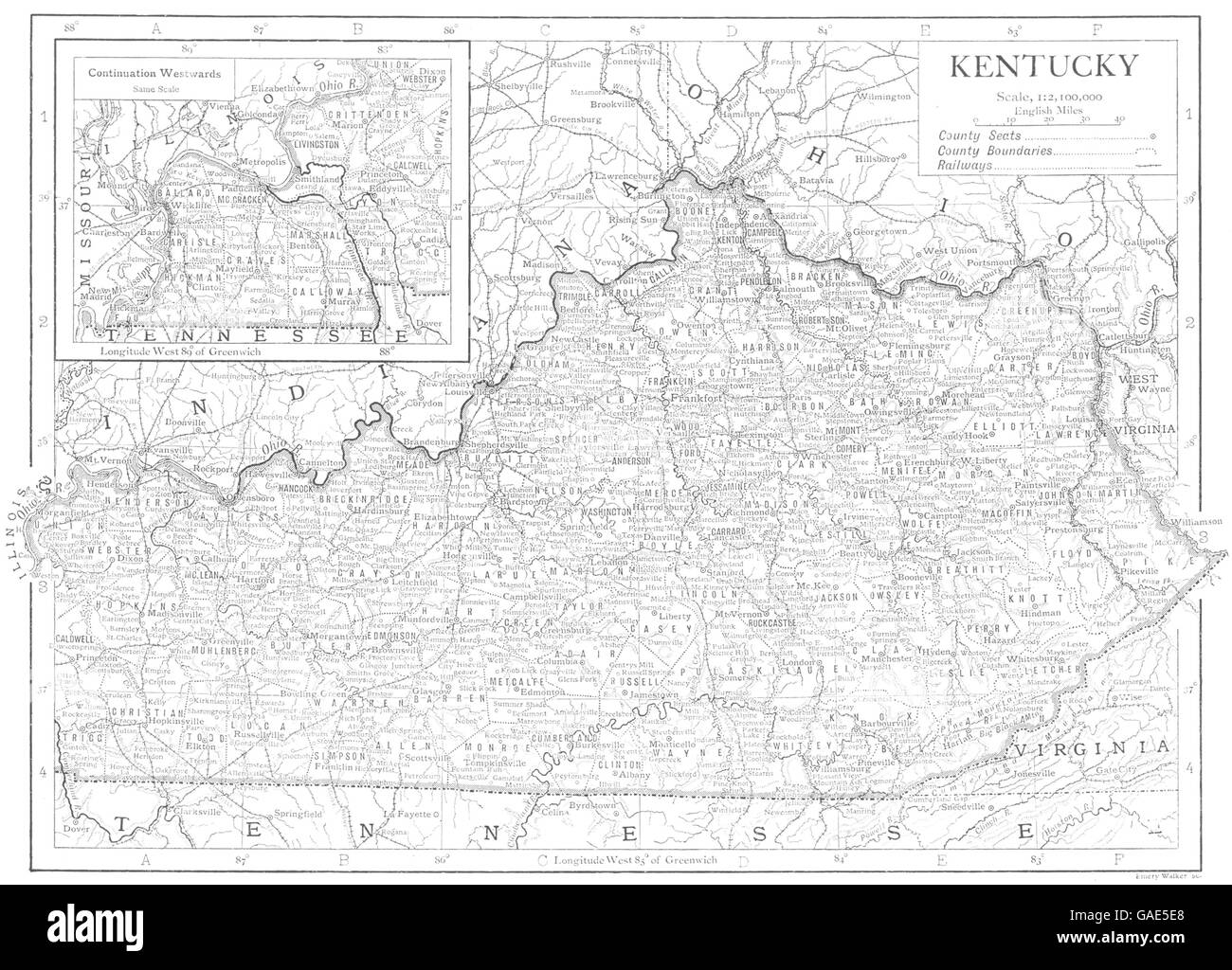 KENTUCKY: Stato mappa che mostra le contee, 1910 Foto Stock