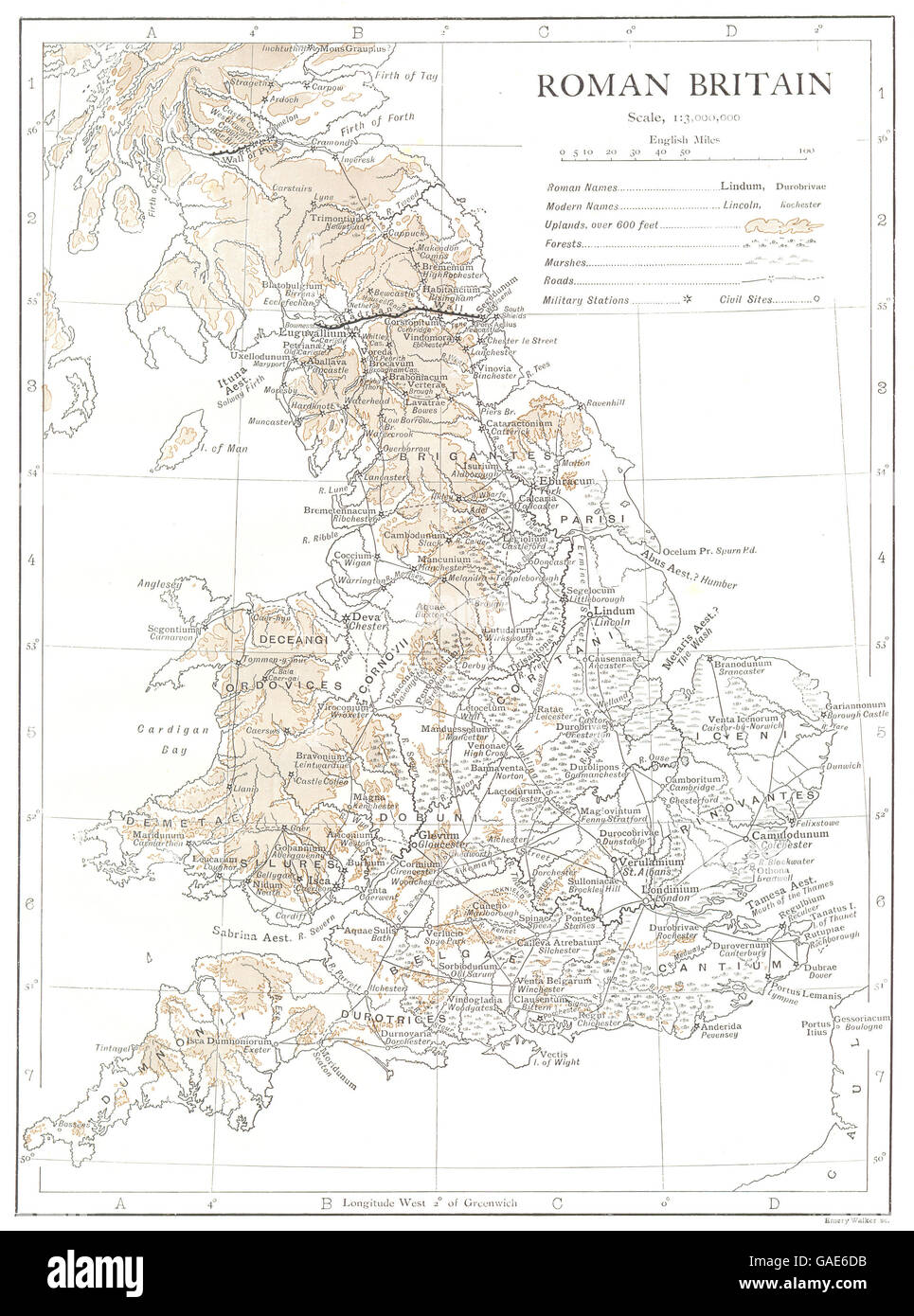 Regno Unito: Gran Bretagna romana, 1910 Mappa antichi Foto Stock