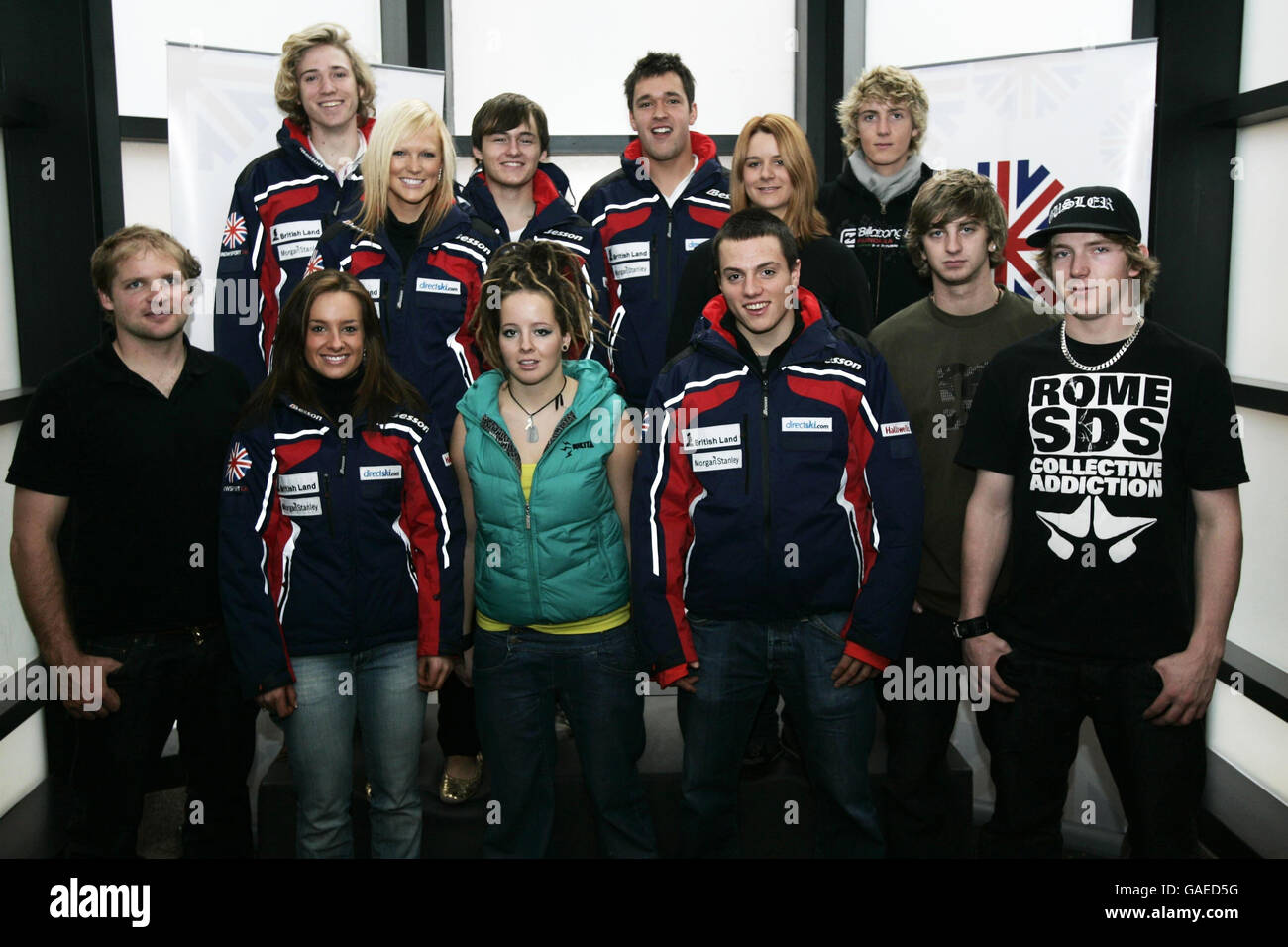 British Snowboard e Alpine Ski Team a Londra per la prima dei nuovi documentari del team al Vue, Leicester Square prima di partire per competere sul circuito della Coppa del mondo e sui British Championships aprile 2008 Foto Stock