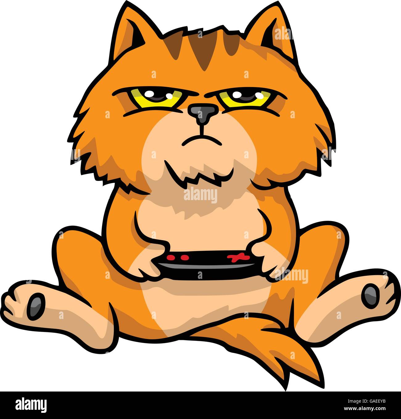 Scontroso gatto Playing Game Console vettore Cartoon Illustrazione Vettoriale