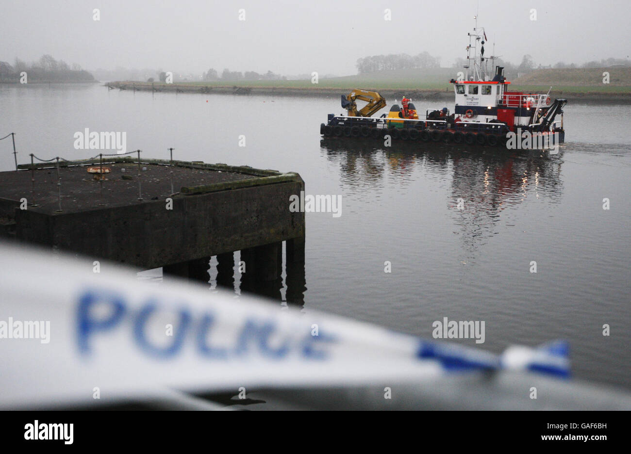 La scena sul fiume Clyde, vicino a dove 'il fantasma volante' rimorchiato barca il Mercoledì sera. Mancano ancora tre marinai. Foto Stock