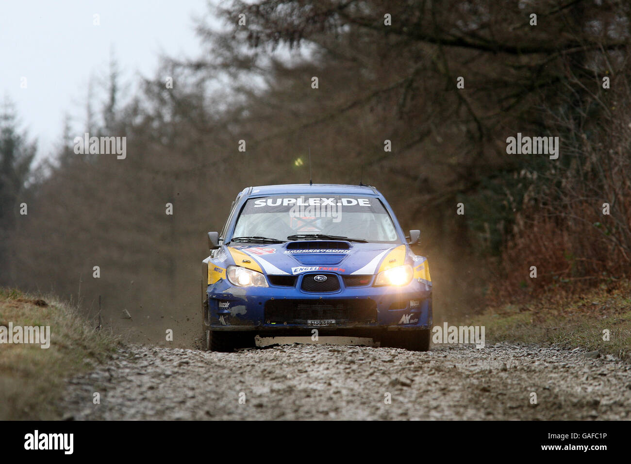 Mark Van Eldik dell'Olanda nel suo indipendente Subaru Impreza WRC nel Wales Rally GB. Foto Stock