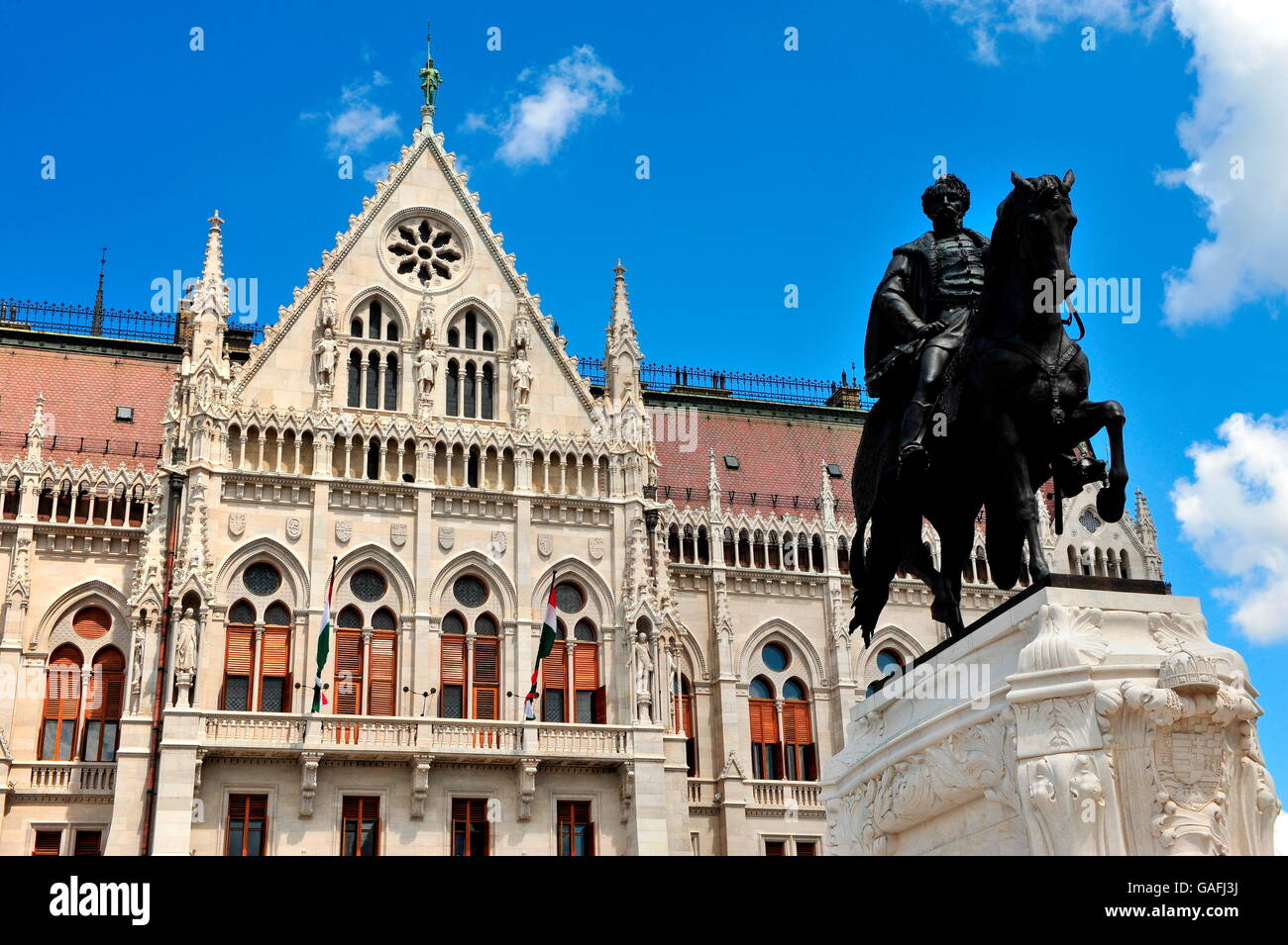 BUDAPEST, Ungheria - 16 Maggio: Vista del conte Gyula Andrassy statua a Budapest il 16 maggio 2016. Budapest è la capitale e la lar Foto Stock