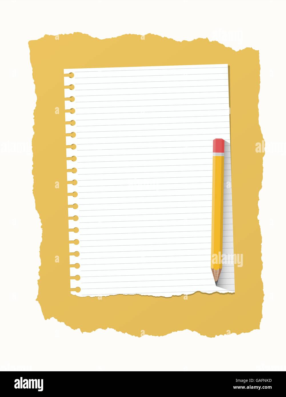 White ripped Taccuino a righe di foglio di carta sono su sfondo giallo con  matita in legno Immagine e Vettoriale - Alamy