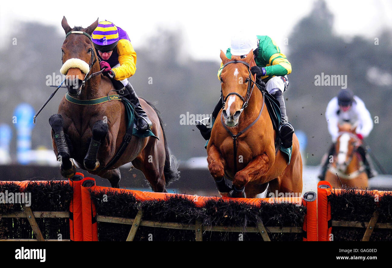 Tony McCoy su Straw Bear (a destra) salta l'ultimo davanti a Harchibald e Paul Carberry per vincere l'ostacolo natalizio di Stan James all'ippodromo di Kempton Park. Foto Stock