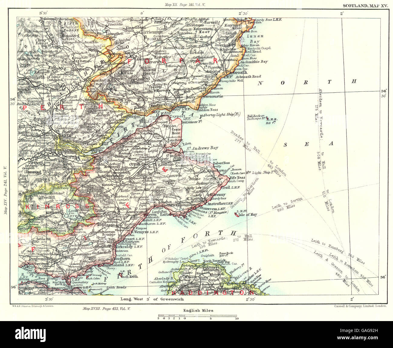 FIRTHS DI VIA & TAY:Fife Perth Kinross Dundee Angus Forfar Carnoustie 1893 mappa Foto Stock