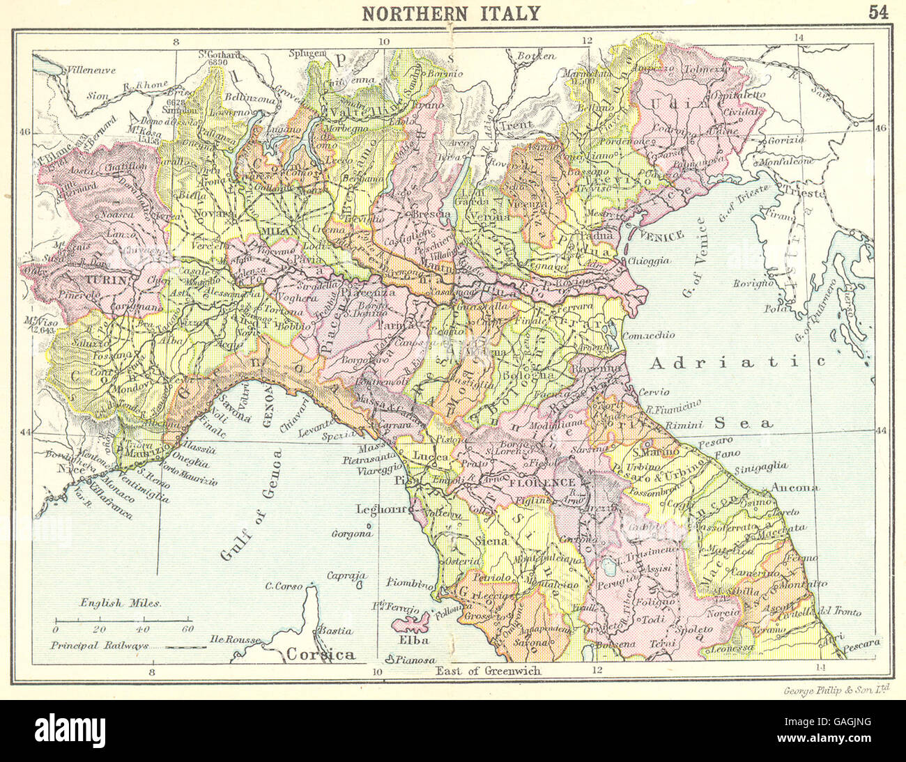 Italia Italia settentrionale; Piccola mappa 1912 Foto stock Alamy