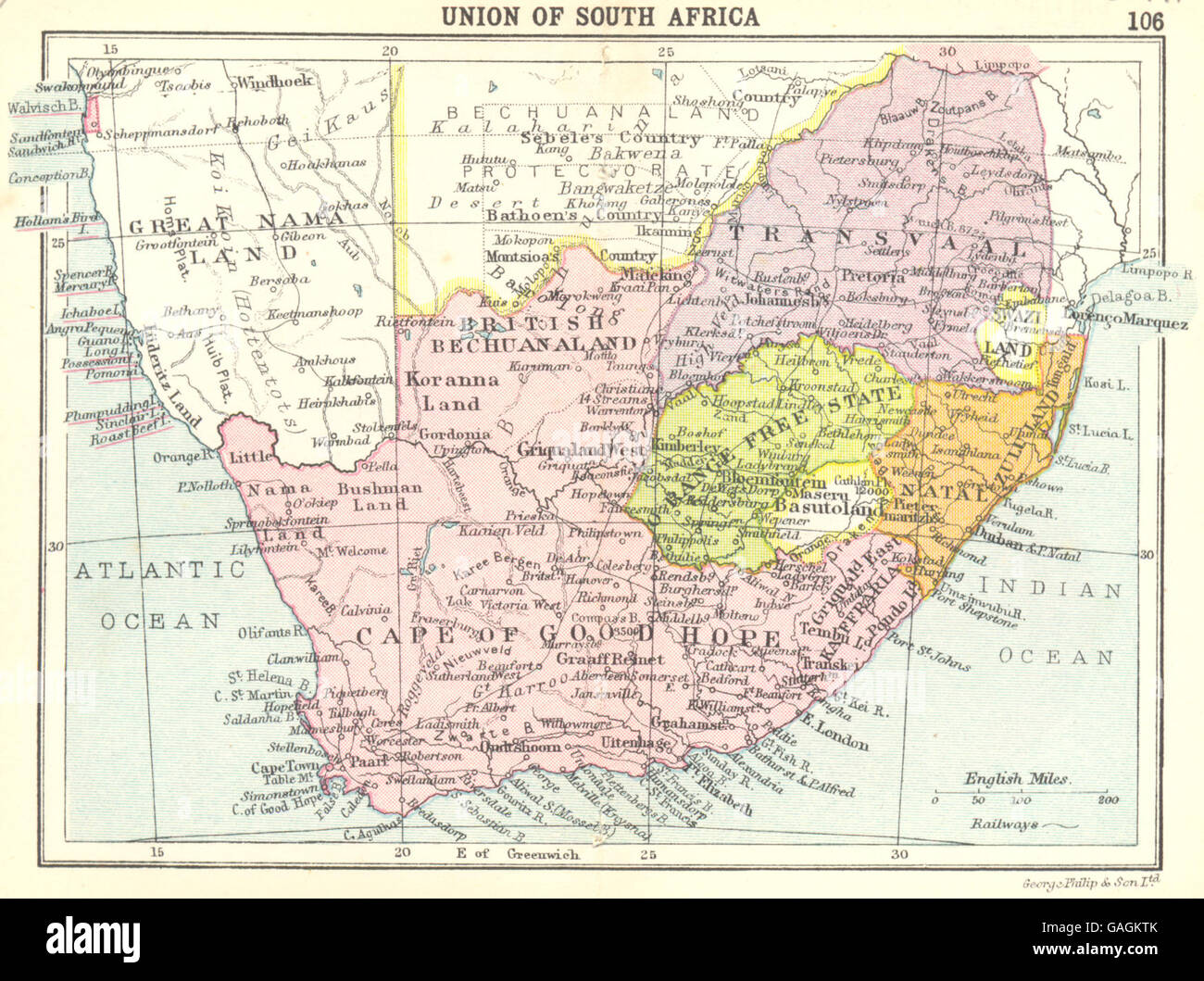 Sud Africa: Unione di Sud Africa; Piccola mappa 1912 Foto Stock