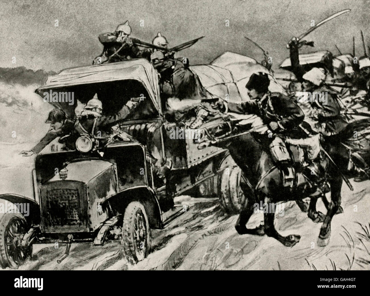 Cosacchi un raid tedesco auto di alimentazione durante la Prima Guerra Mondiale Foto Stock