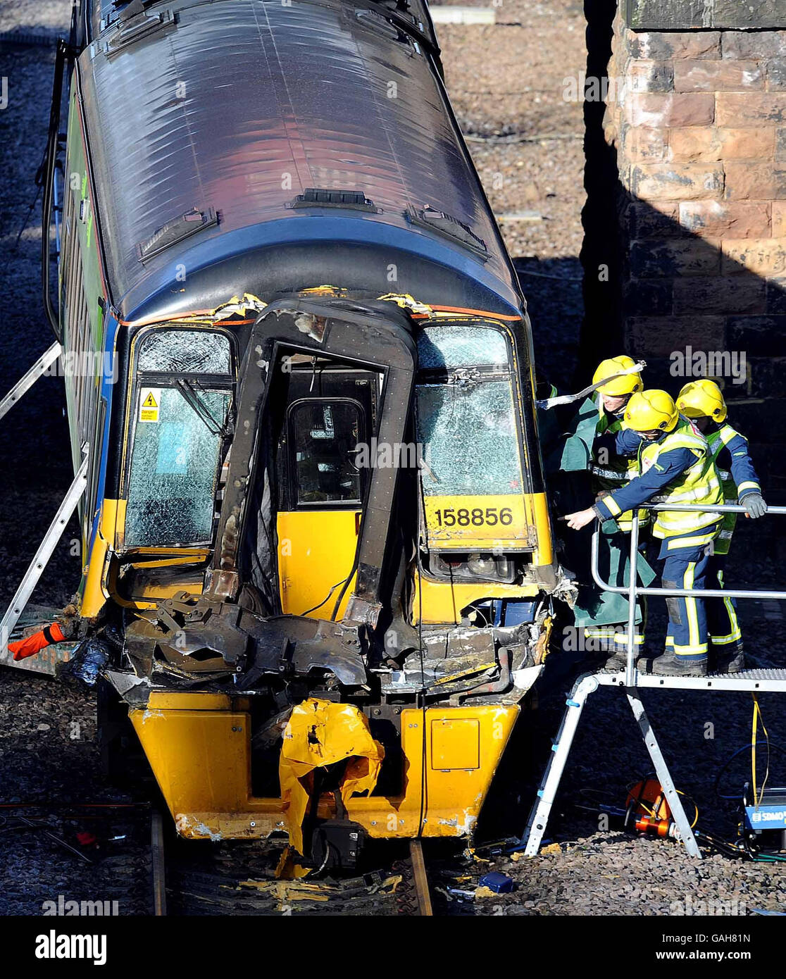 Il treno da Nottingham a Norwich che si è schiantato alla Barrow Old Station a Barrow su un volo in volo, vicino a Loughborough, Leicestershire. Foto Stock