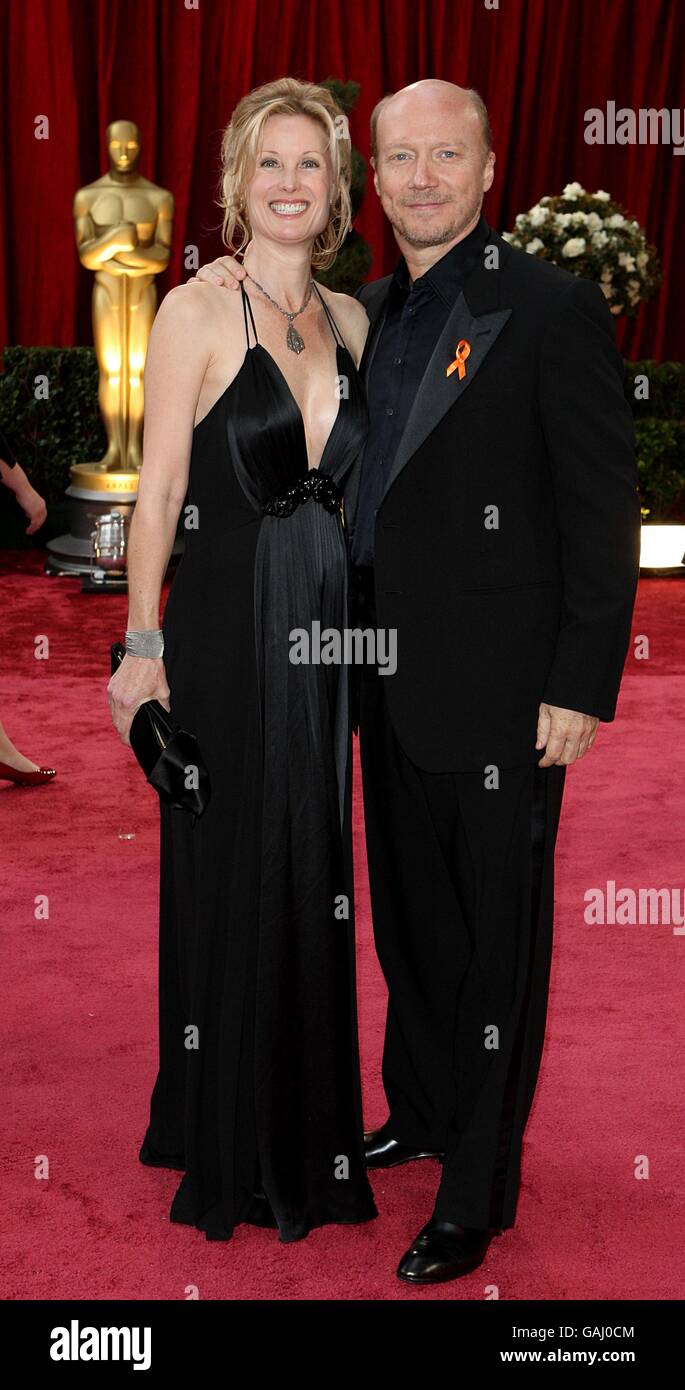 Paul Haggis e la moglie Deborah arrivano per l'ottantesimo Oscar (Academy Awards) al Kodak Theatre di Los Angeles. Foto Stock